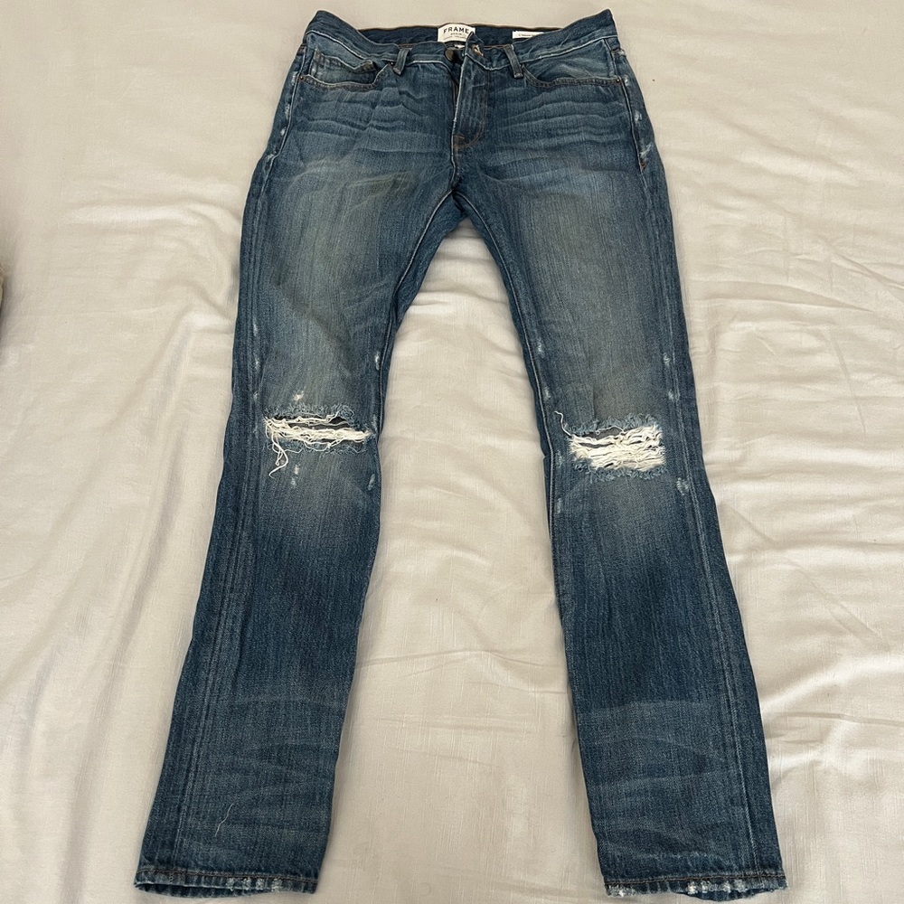 FRAME L’Homme Skinny Distressed Wash Denim Jeans